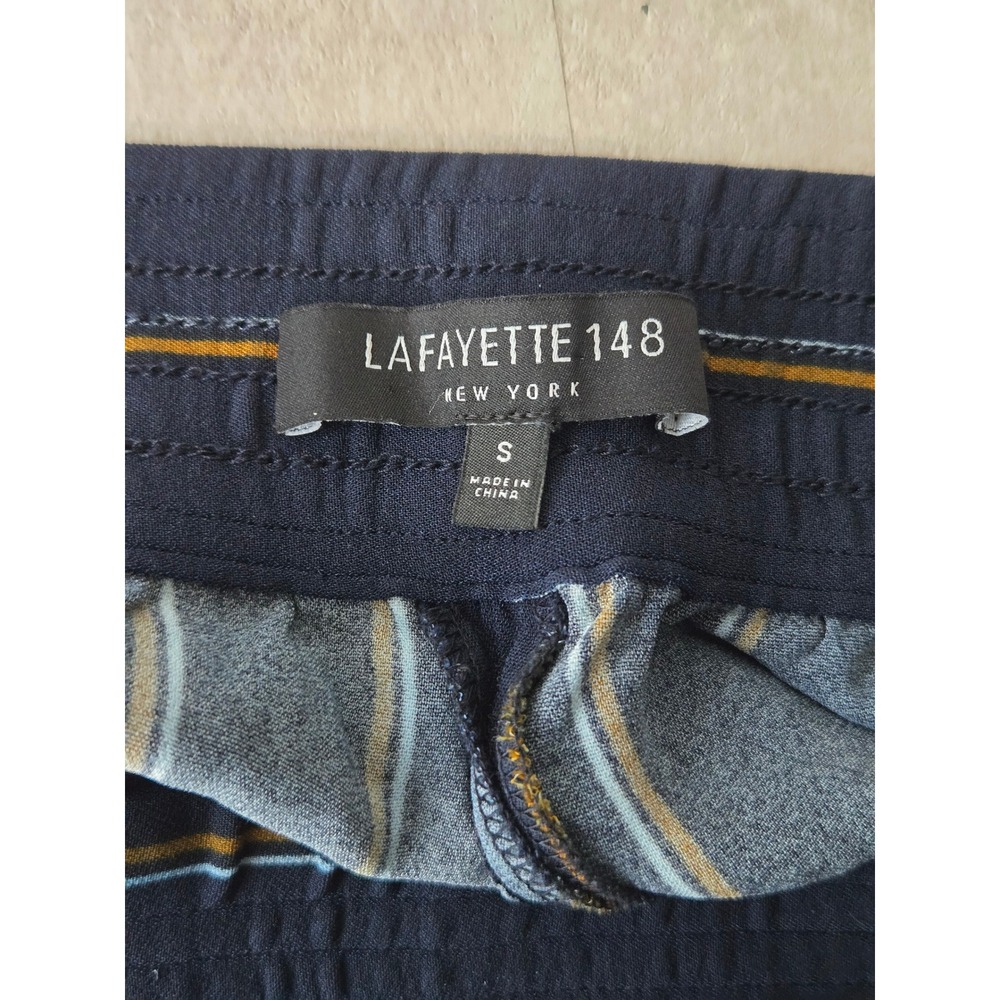 Lafayette 148 Striped Wide Leg Pants S Navy Blue Relaxed Pull On Career Trousers - Picture 8 of 10
